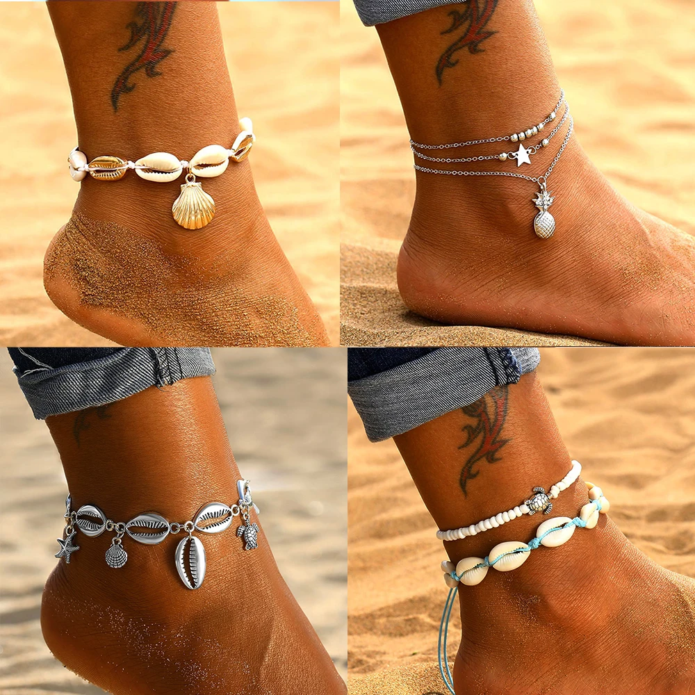 17 дизайнерских ножных браслетов с подвеской в виде морской звезды для женщин, новые браслеты с каменными бусинами в виде раковины, богемные браслеты на ногу, ювелирные изделия в стиле бохо-океан, подарок