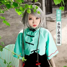Anime Cosplay Luo Tianyi Cos Fiesta de Halloween traje Cheongsam Completo 4en1 (Top + Dress + Headwear + calcetines)