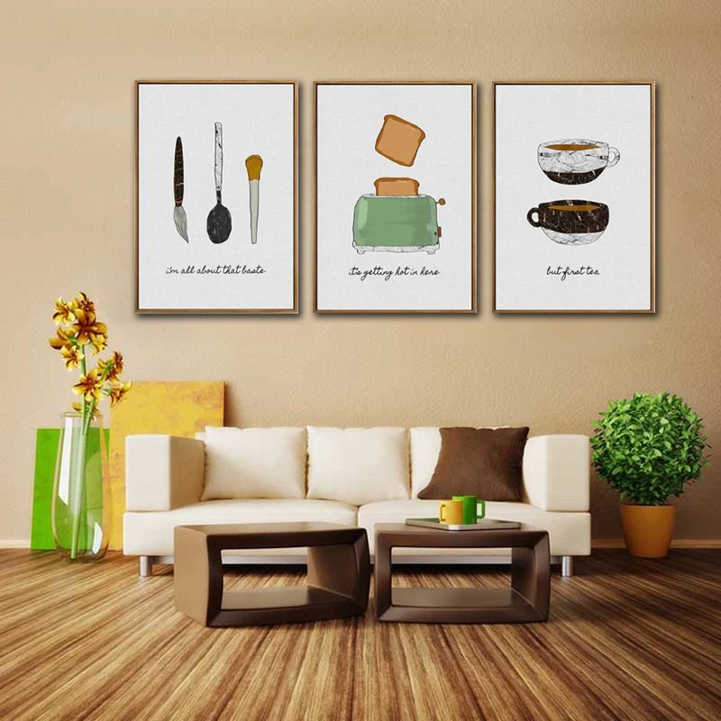 

Nordic Minimalist Small Fresh Kitchen Bread Coffee Restaurant Dining Room Abstract Decorative Painting 3 Panels Modular Wall Art