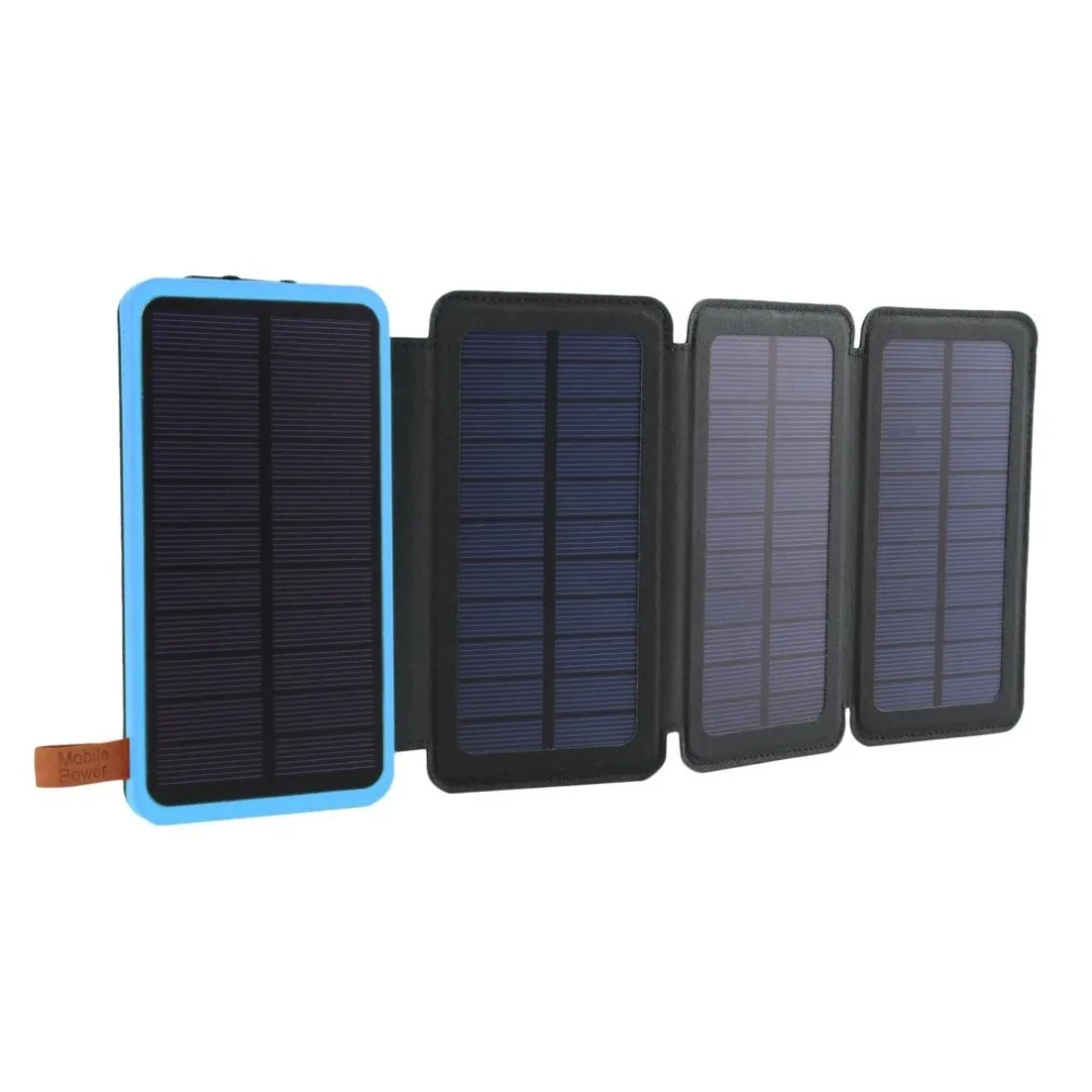 30000 mAh Solar Power Bank Waterproof Three Fold Powerbank Portable Charger Power Source With Camping Light For Mobile Phone