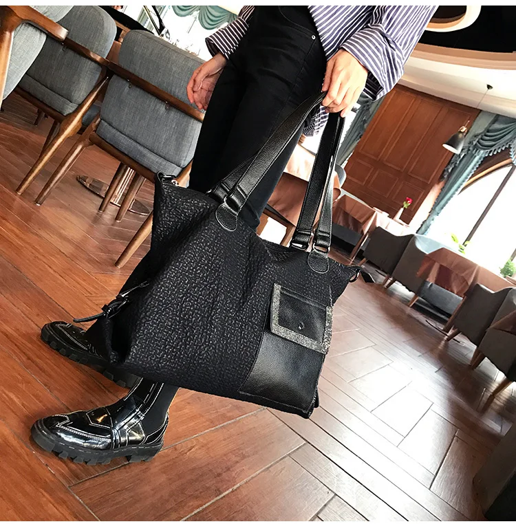 Черная модная женская сумка большого размера 40 см из овчины, натуральная кожа, женская сумка, сумка для путешествий, сумка через плечо, высокое качество, ручная сумка