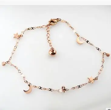 

Pink gold color star & moon ankle bracelet foot jewelry, stainless steel crystal anklets for women enkelbandje chaine cheville