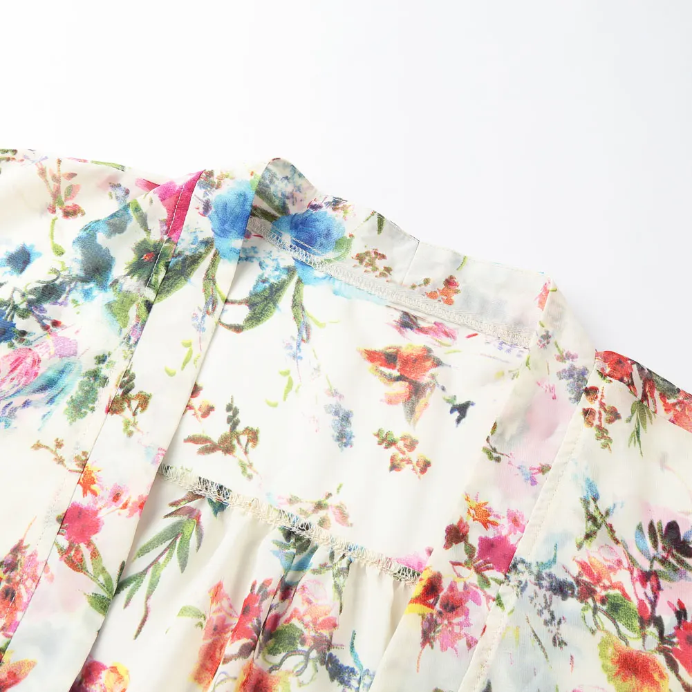 2019 Women Boho Chiffon Kimono Cardigan Floral Printed 3/4 Sleeve Long Blouse Top Casual Loose Beach Wear Plus Size 5XL Black