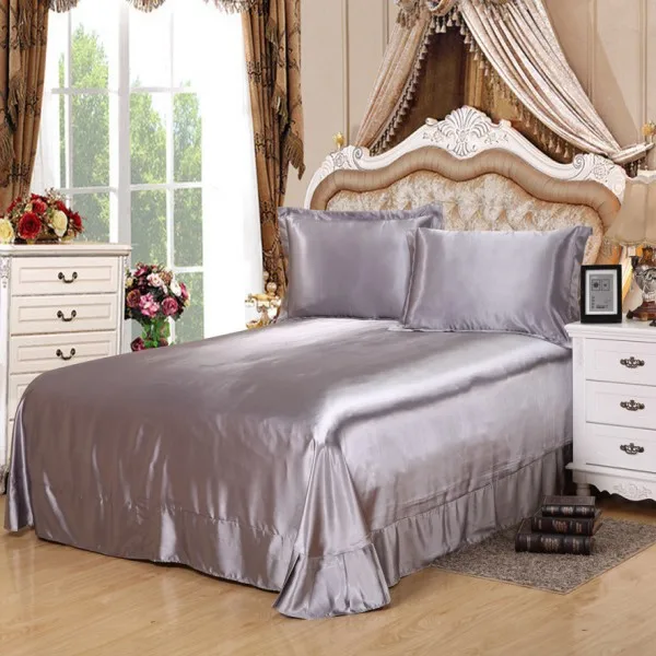 

Luxury Satin Silk Bed Seet King Size 250*250cm Solid black Pink Gray Flat bedsheet bedspread High quality sheets drop shipping