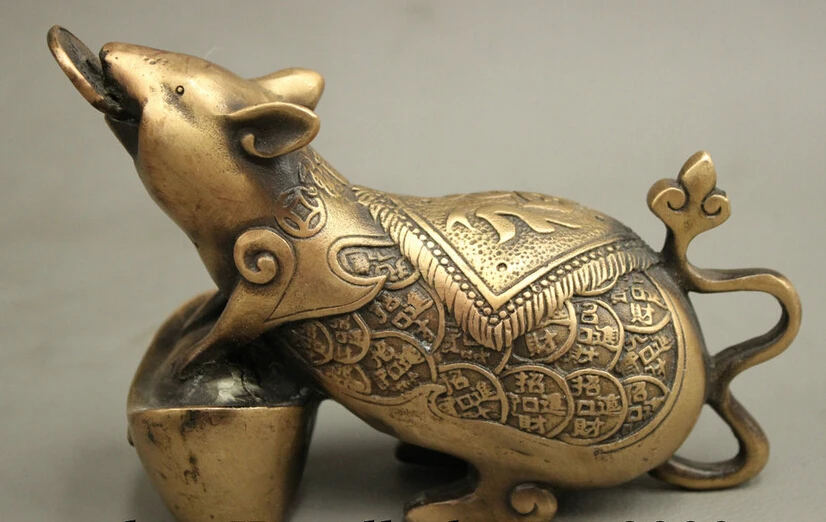 

song voge gem S3344 Folk Chinese Bronze Animals Year Zodiac Copper Cion Yuan Bao Wealth Mouse Statue