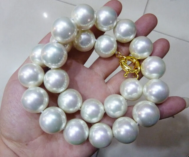 

Women Gift Luxury Girls Word Jewelry RARE Huge 14mm White South Sea Shell Pearl Necklace 18inch Real Wom Factory Wholesale Price
