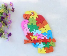 Best Offers New wooden toy Animal Parrot  26 piece English letters and digital cognitive Wooden Jigsaw Puzzle Free shipping