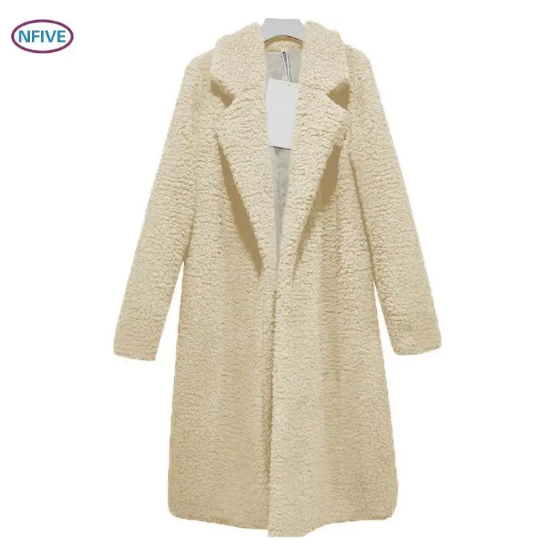 

NFIVE Brand 2018 Women Thick Long Coats New Fashion European Autum Winter Lapel Fur Quality Pure Color Warm Loose Coat