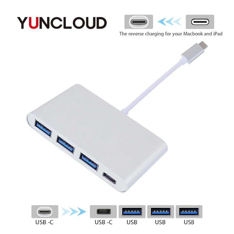 

YUNCLOUD USB Type-C 3.1 Hub to 3*USB 3.0 Ports & Type C PD Power Delivery Charging USB 3.0 Splitter Adapter Hub for DELL Macbook