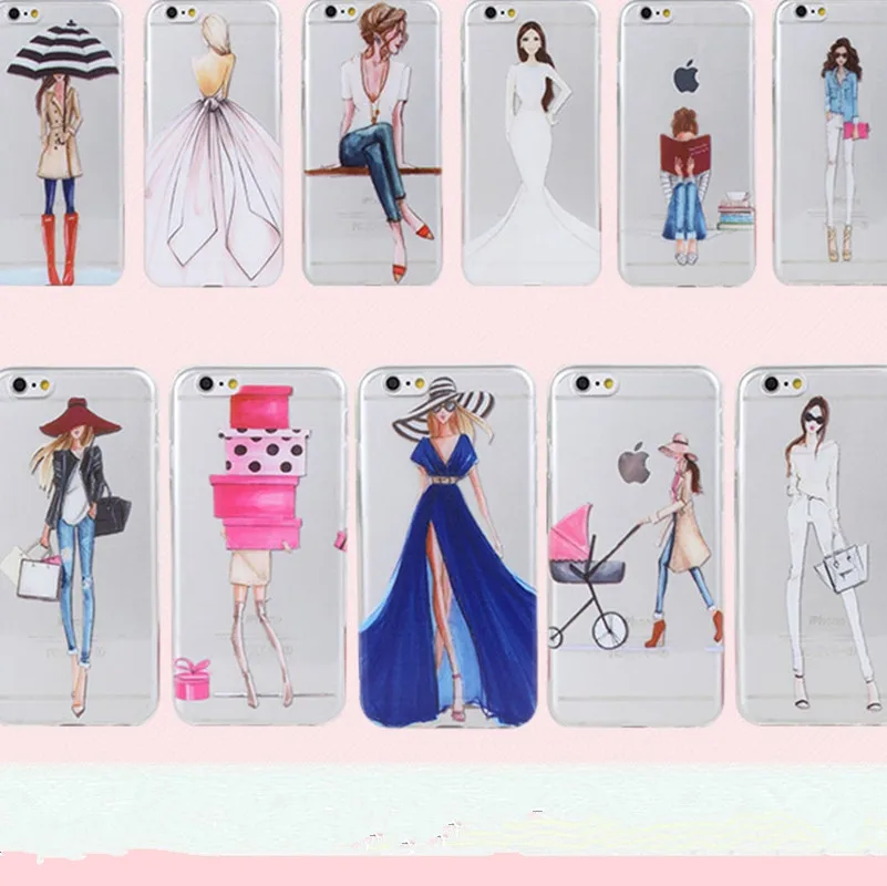 

Clear Phone Case For iphone 5 5s se 6 6s 7 8 Plus Case Capa Fashion Shopping Casual Girls Pattern White Coque Shells Funda