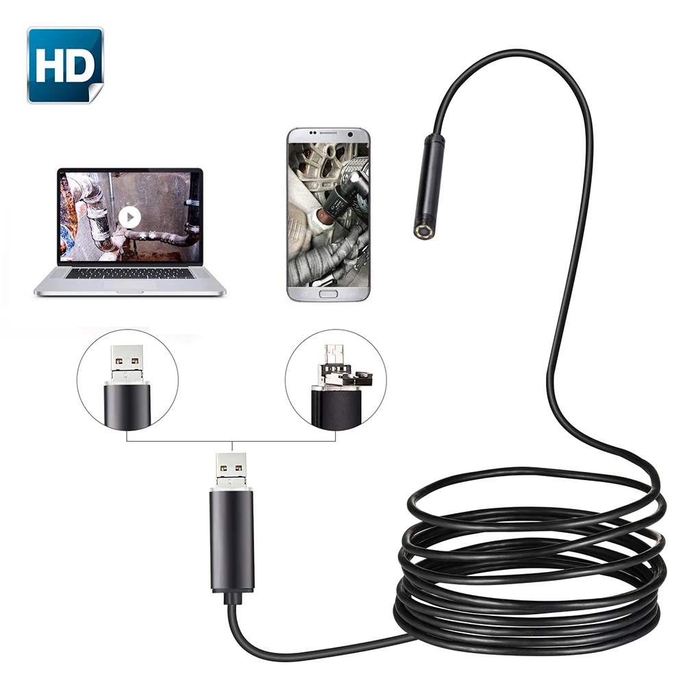 

Endoscope Camera 5.5mm Lens USB 2m 5m 10m Semi Rigid Tube Endoscope Borescope Video Inspection IP67 Waterproof for Android PC