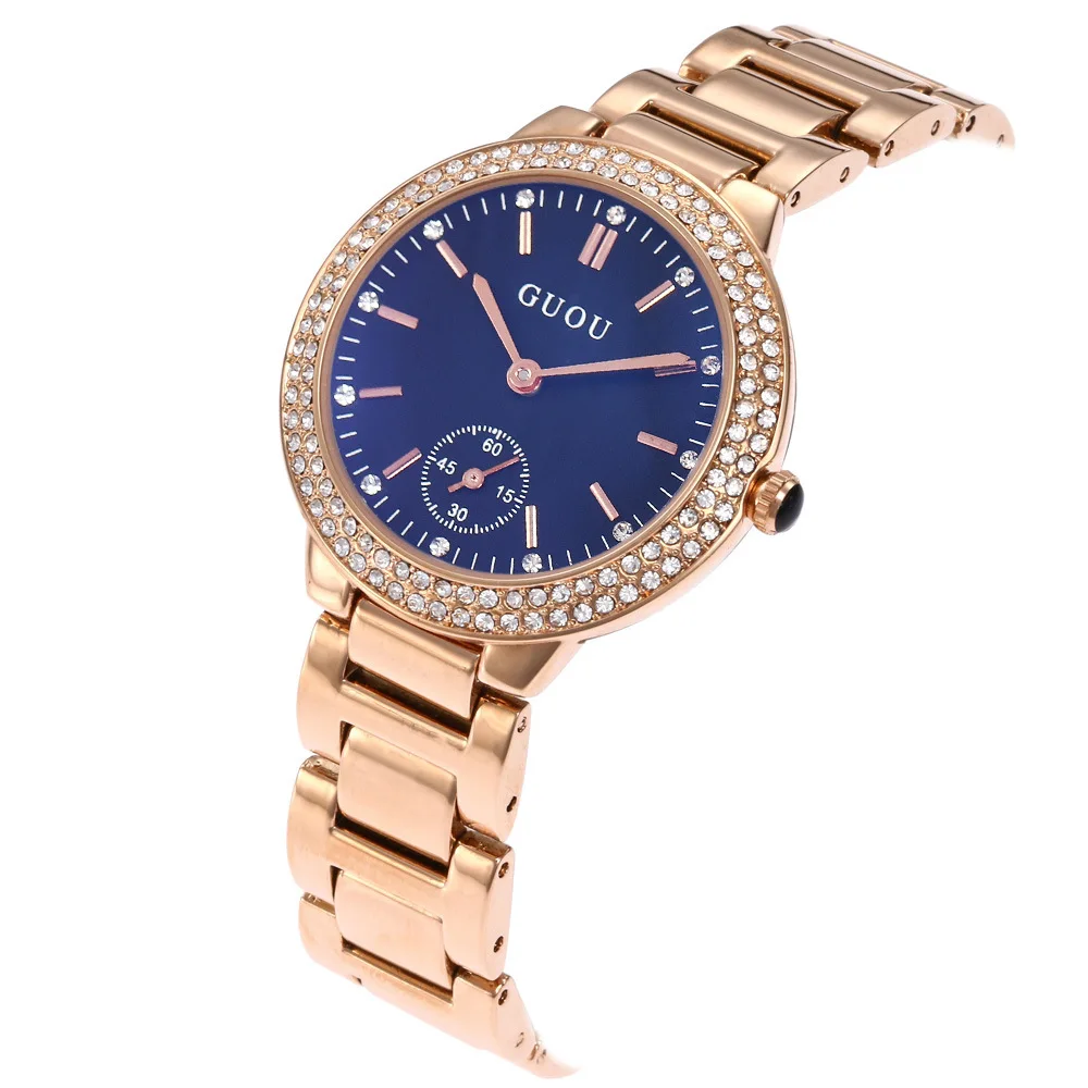 

2018 Fashion Guou Watch Women Luxury Blu-ray Ladies Stylish Water Diamond Wristwatch Gift For Girl Saat Relogio Feminino