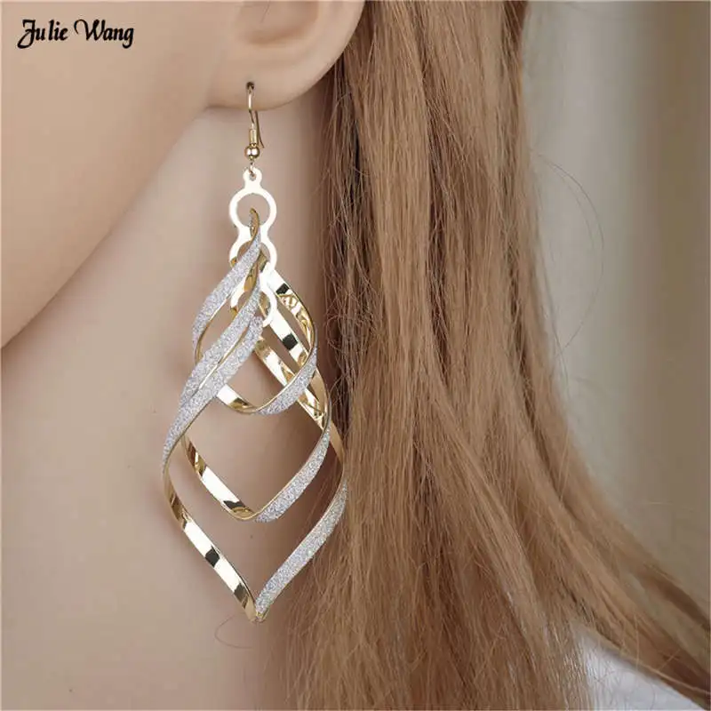

Julie Wang Women Fashion Dangle Earring Life Tree Gold Silver Black Punk Rock Personality Helix Eardrop Party Wedding Accessory