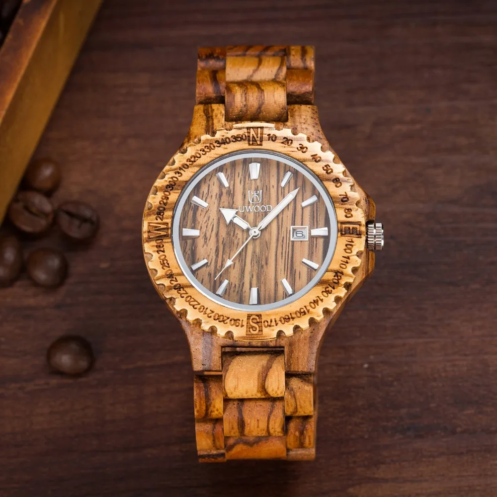 

Natural Lovers' 100% Wooden Watch with wood Case Maple Wooden Men watches Quartz Analog Watch With Calendar