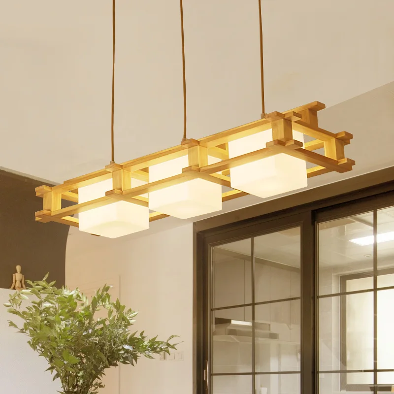 

Simple Chandelier Individual Creative Restaurant Log Lamp Nordic Solid Wood LED Chandelier Modern Wood Lamp