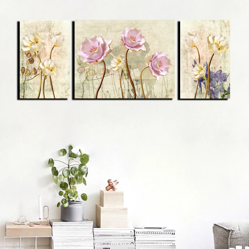 

Large 3 Piece HD Print Beautiful Flower Oil Paintings Modern Home Decor Wall Art Pictures Floral Canvas On Canvas Posters