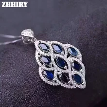 Натуральный драгоценный камень Сапфир кулон ожерелье Твердые стерлингового серебра 925 Женские Ювелирные изделия благородный камень рождения