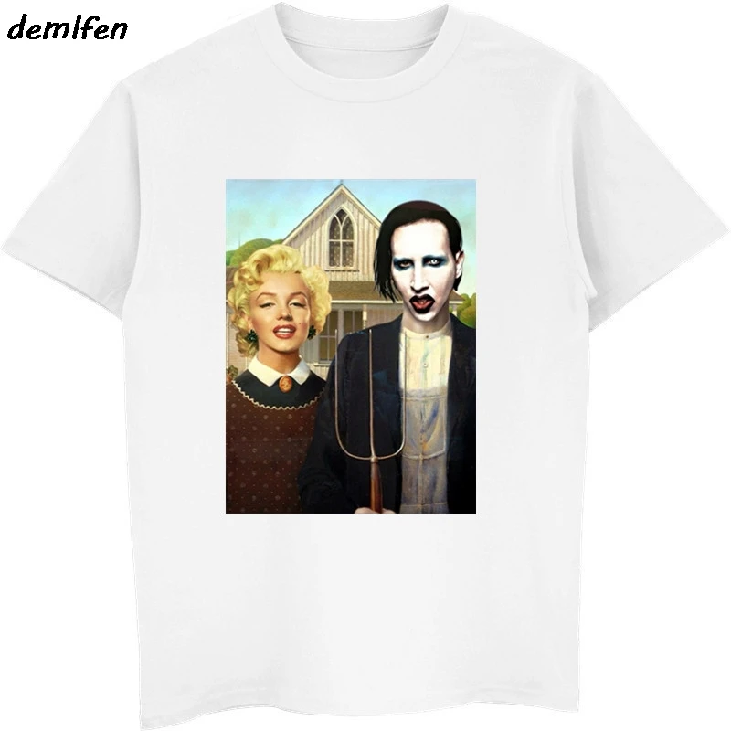 

Marilyn Monroe T-shirt, Manson T-shirt, American Gothic, Funny, Glamour, Pinup New Fashion T Shirt Men Cotton Tees Tops