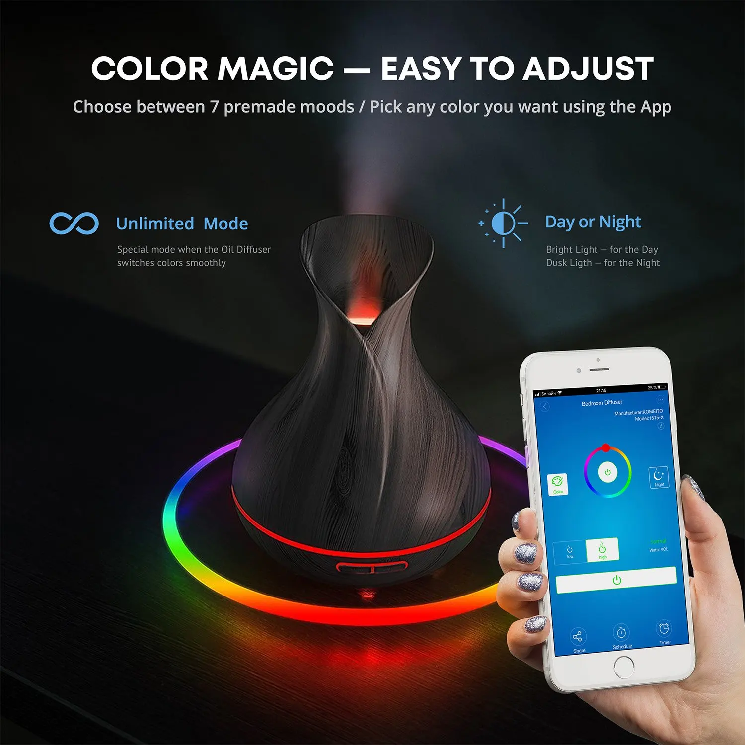 Comprar Difusor de aromaterapia de aceites esenciales inalámbrico Wifi inteligente con Alexa Google App Control de voz humidificador de difusor ultrasónico de 400ml