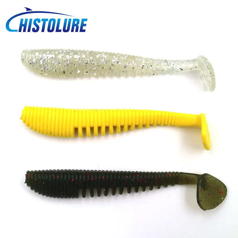

8pcs/lot T ail Soft Lure 75mm 3g Wobblers Silicon Lure Paddle Tail soft lure Jig Head T tail soft insects Fake Bait