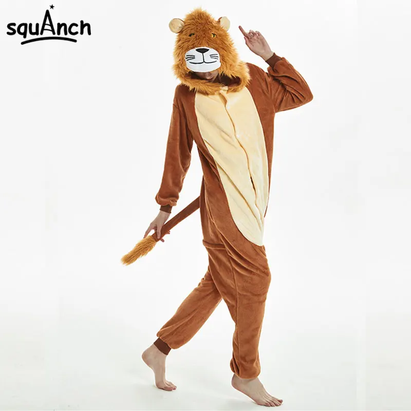 Lion Kigurumis Onesie Winter Pajamas Halloween Animal Outfit Unisex  Flannel Warm Soft