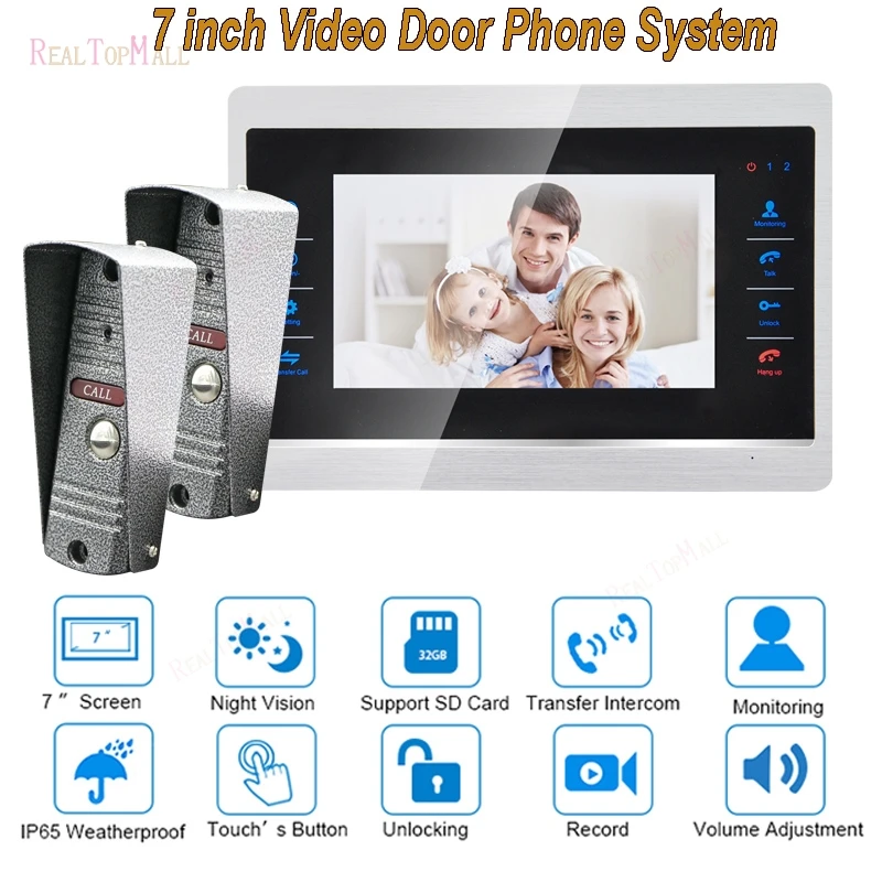 

7 Inch Doorbell Camera Video Door Phone Monitor Intercom System Kit Night Vision 1200 TVL Recording SD Card Support 2 v1