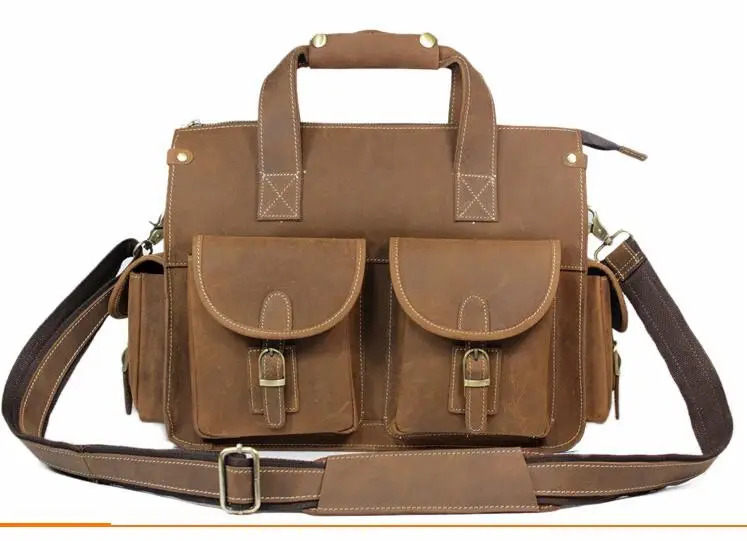 

2018 Newest Design Vintage style Genuine Crazy Horse Leather laptop bag, men business laptop bag luxury leather Laptop bag
