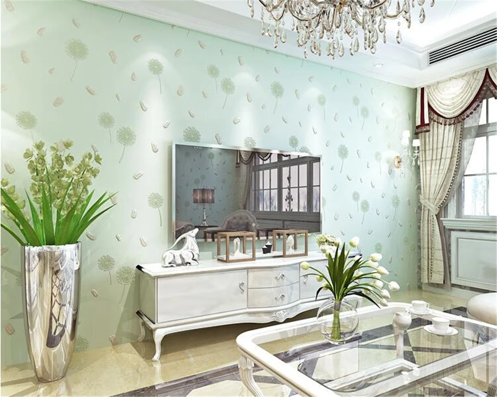 beibehang compact embossing pink dandelion feather bedroom 3d wallpaper fresh pastoral nonwoven children's room wall paper