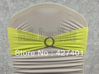 

Hot Sale Lemon Yellow Spandex Bands / Lycra Band /Chair Covers Sash With Round Diamond Buckle For Wedding & Banquet
