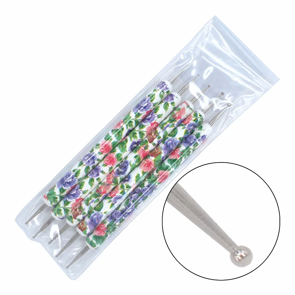 

ZKO 5Pcs/Pack New Fancy Dotting Pens 2-Ways Nail Design Set Nail Art Tools 17