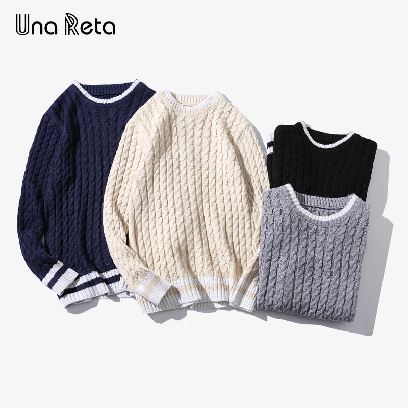 Una Reta мужской свитер зимний Повседневный однотонный пуловер с косами мужские большие размеры винтажные вязаные свитера мужская одежда