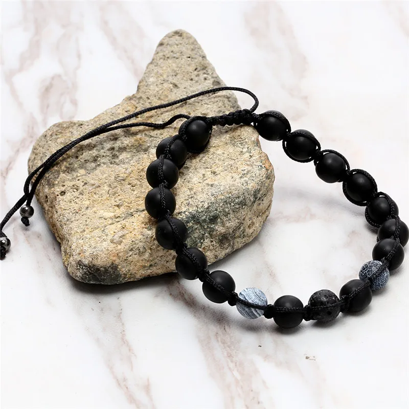 

NADEEM Fashion Women Bracelet Jewelry With Natural Matt Onyx, Lava Stone Mens Knitted Braiding Macrame Energy Bead Bracelet