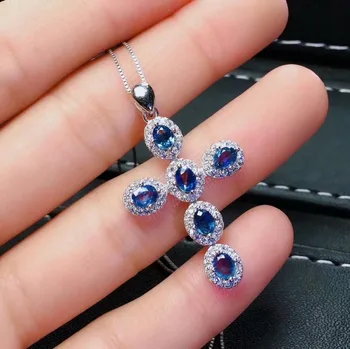 

shilovem 925 silver sterling real Natural sapphire pendants send necklace plant fine Jewelry trendy new gift 3*4mm jcz0304999agl