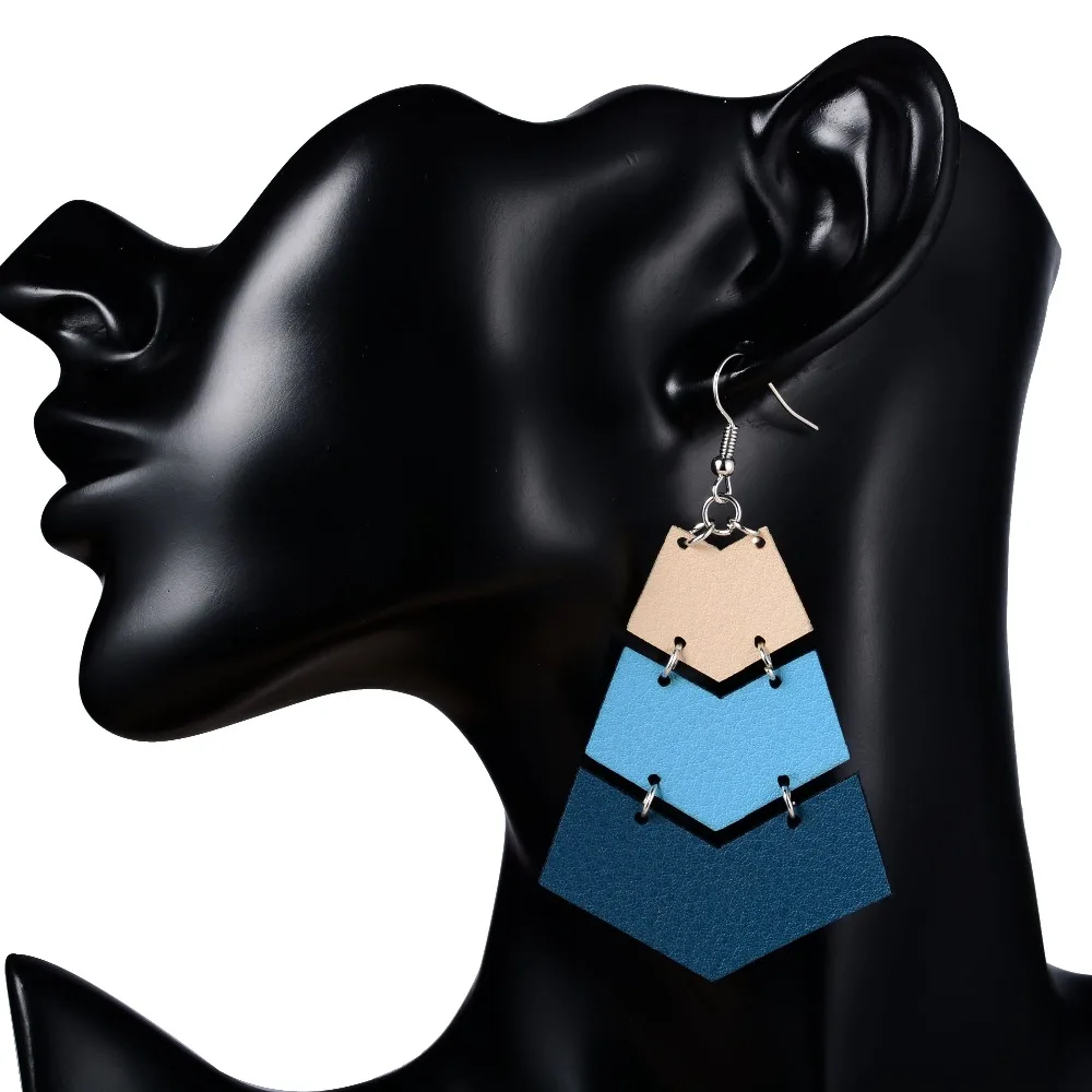 

Hooks Hanging Genuine Leather Teardrop Earrings for Women Multi-Colors Handmade Earrings 2018 New Earing Long Geometric Boucle