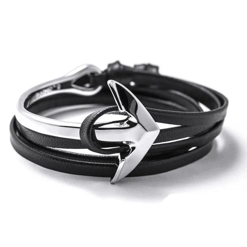 2016 Fashion Jewelry Hot Sale 76cm PU Leather Bracelet Men Anchor Bracelets For Women Best Friend Gift Free Shipping H7-12