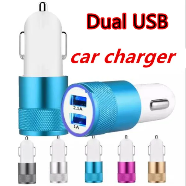 Алюминий сплав Dual USB Автомобильное Зарядное устройство 1A 2.1a 5 В 2 USB Порты и разъёмы металла Зарядные устройства для автомобиля для IPhone X для Samsung