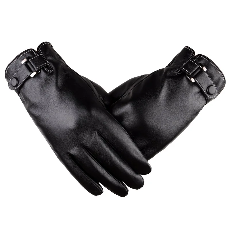 Весна/зима короткие тонкие/толстые черные/коричневые перчатки из искусственной кожи с сенсорным экраном мужские варежки для вождения автомобиля в тренажерном зале - Цвет: Черный