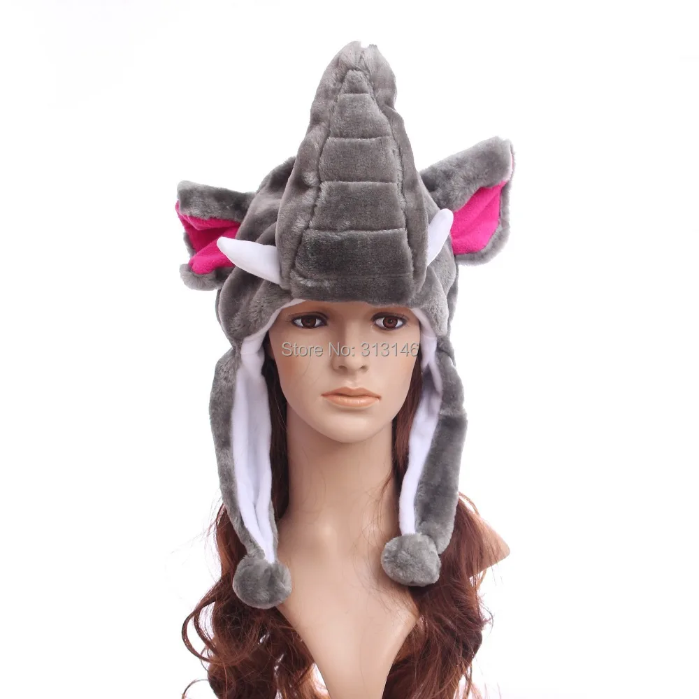 

Cartoon Plush Animal Hood Elephant Fuzzy Warm Beanie Hat Winter Adult Women Men's Children Kids Boys Girls Fluffy Costume