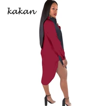 Kakan S-XXXL large size shirt dress ladies long sleeve patchwork asymmetric fashion casual dress sexy stitching curved dress Kakan S-XXXL large size shirt dress ladies long sleeve patchwork asymmetric fashion casual dress sexy stitching curved dress