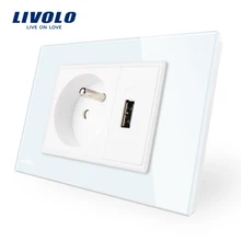 Livolo французская розетка с usb разъемом белая/черная кристальная стеклянная панель, AC 110~ 250V 16A настенная розетка, VL-C9C1FR1U-11/12