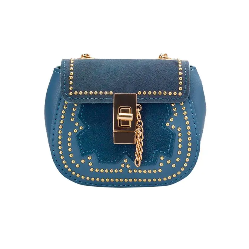 Милая сумка на плечо из искусственной кожи для девочек, сумка-мессенджер для девочек, одноцветная мини-сумочка с пряжкой, маленькая квадратная Упаковка# W - Цвет: Blue