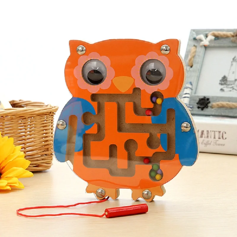 Детские умственные игры интеллектуального развития маленькая ручка детская игрушка для обучения лабиринт деревянный пазл животное магнитные игрушки-лабиринты - Цвет: Красный