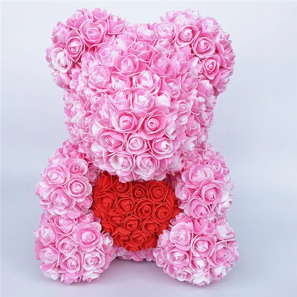 Медвежонок Роза медведь с сердцем искусственные розы Пена Розы Цветок День святого Валентина подарки День матери 35 см цветы - Color: pink2