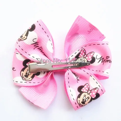 Cute Boutique Pink Mickey Minnie Mouse Pinwheel Hair Bows With Alligator Clips Headwear2.jpg