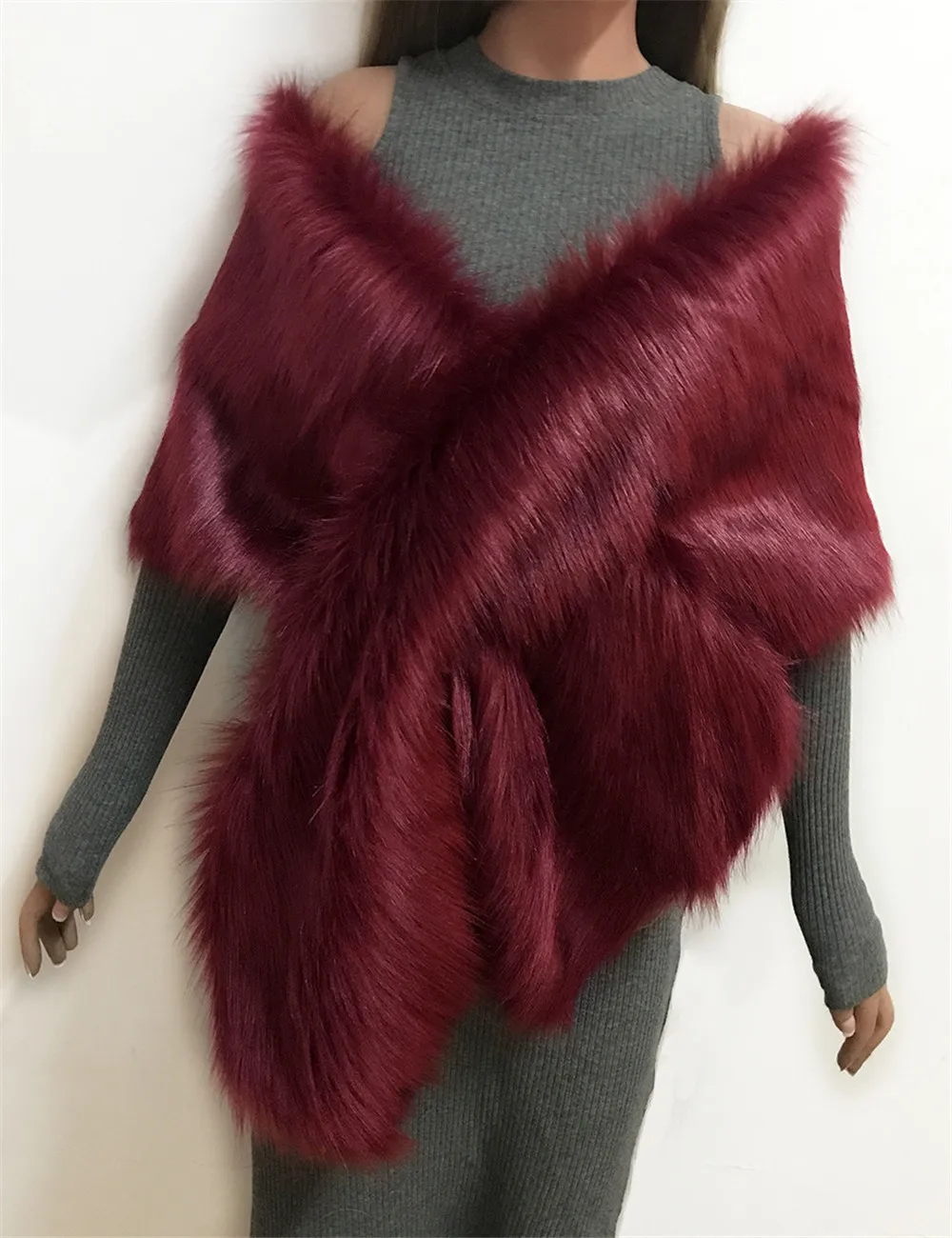 The autumn and winter new imitation fur big cape neck scarf multi-color joker scarf bride dress cross cape (7)