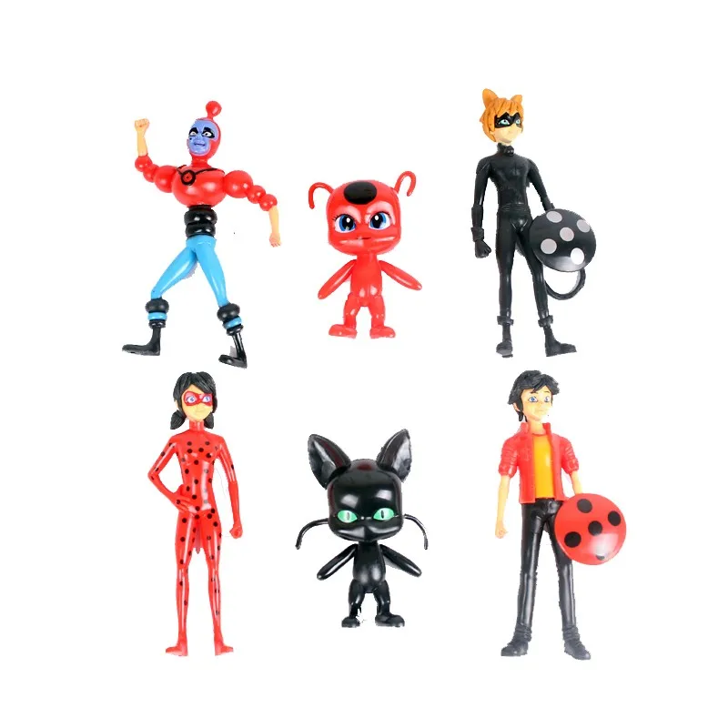 6PCS Miraculous Ladybug Action Figure Toys Adrien Noir Agreste Cat