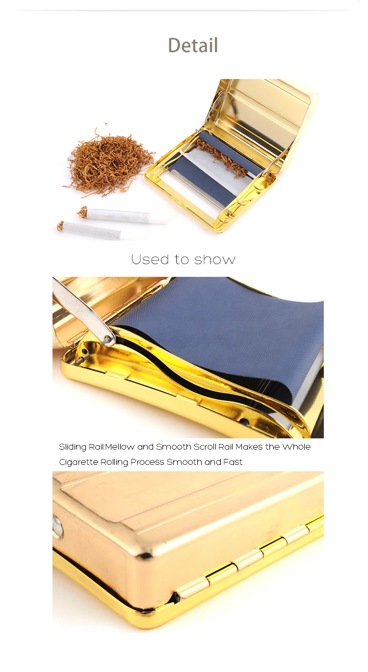 Золотая металлическая сигаретная Роликовая Коробка гаджеты для мужчин чехол для хранения 70 мм рулонной бумаги табачная машина аксессуары для курения подарок для мужчин