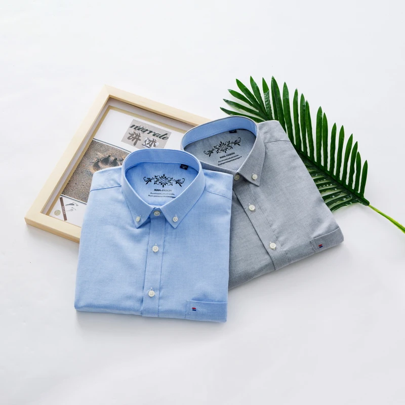 Lang men g Мужская модная Повседневная рубашка с коротким рукавом приталенная мужская деловая оксфордская Повседневная рубашка брендовая мужская одежда