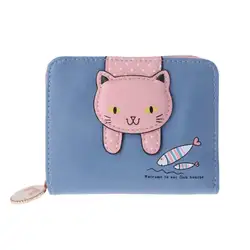 Для женщин милый кот небольшой бумажник на молнии леди студенты короткие бумажник портмоне держатель для карт 12*9,5*3 см