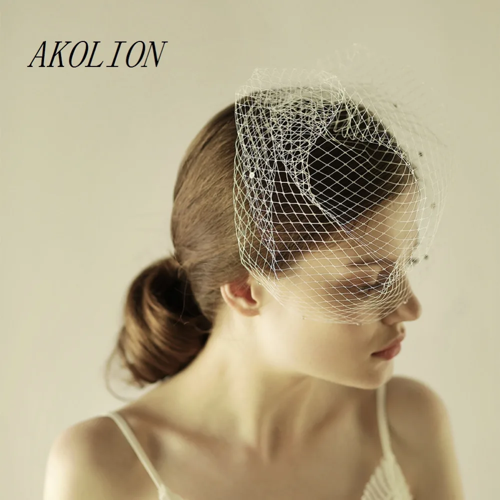 Akolion White Tulle Bridal Accessories Veils With Crystal Real
